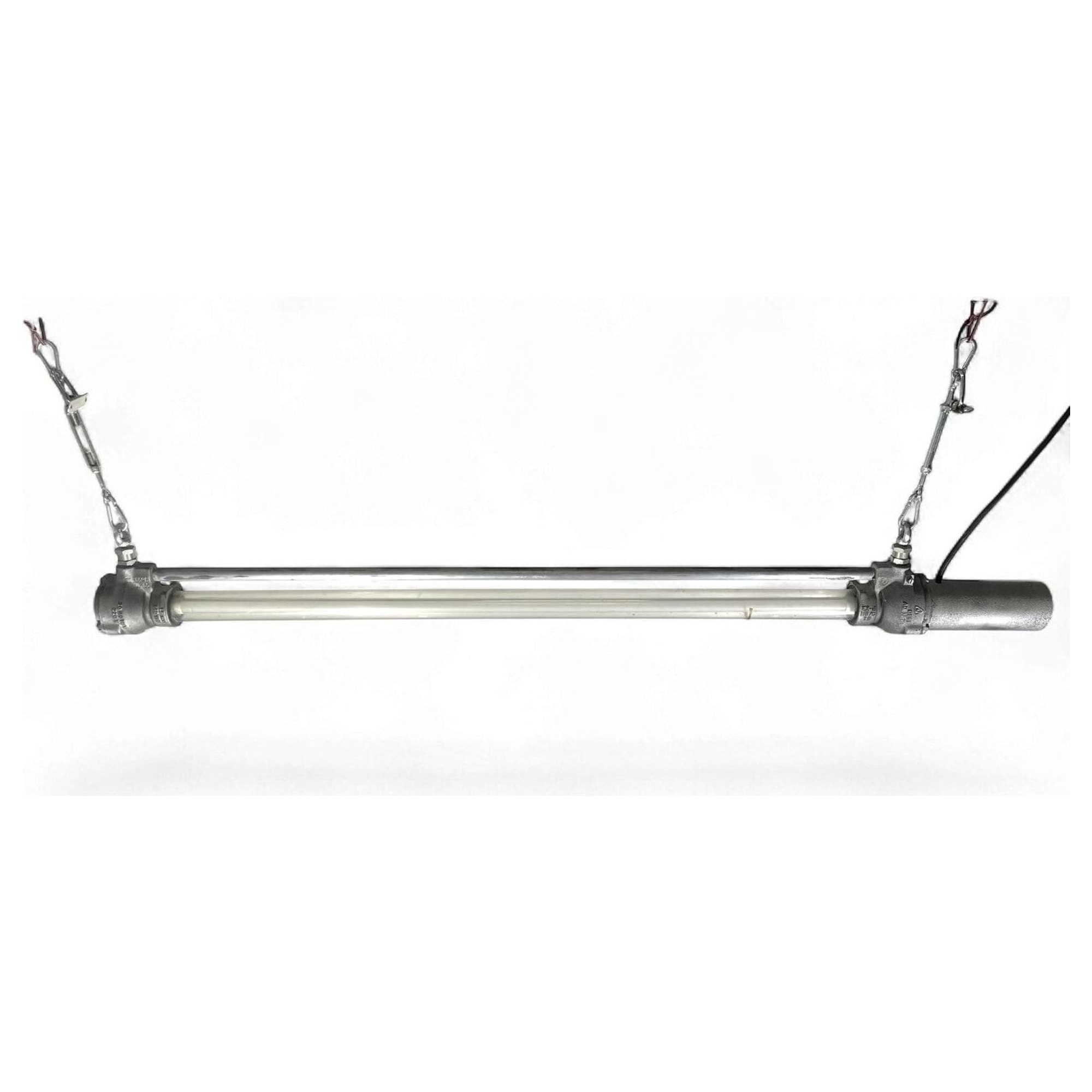 lampada industriale a sospensione in alluminio e vetro