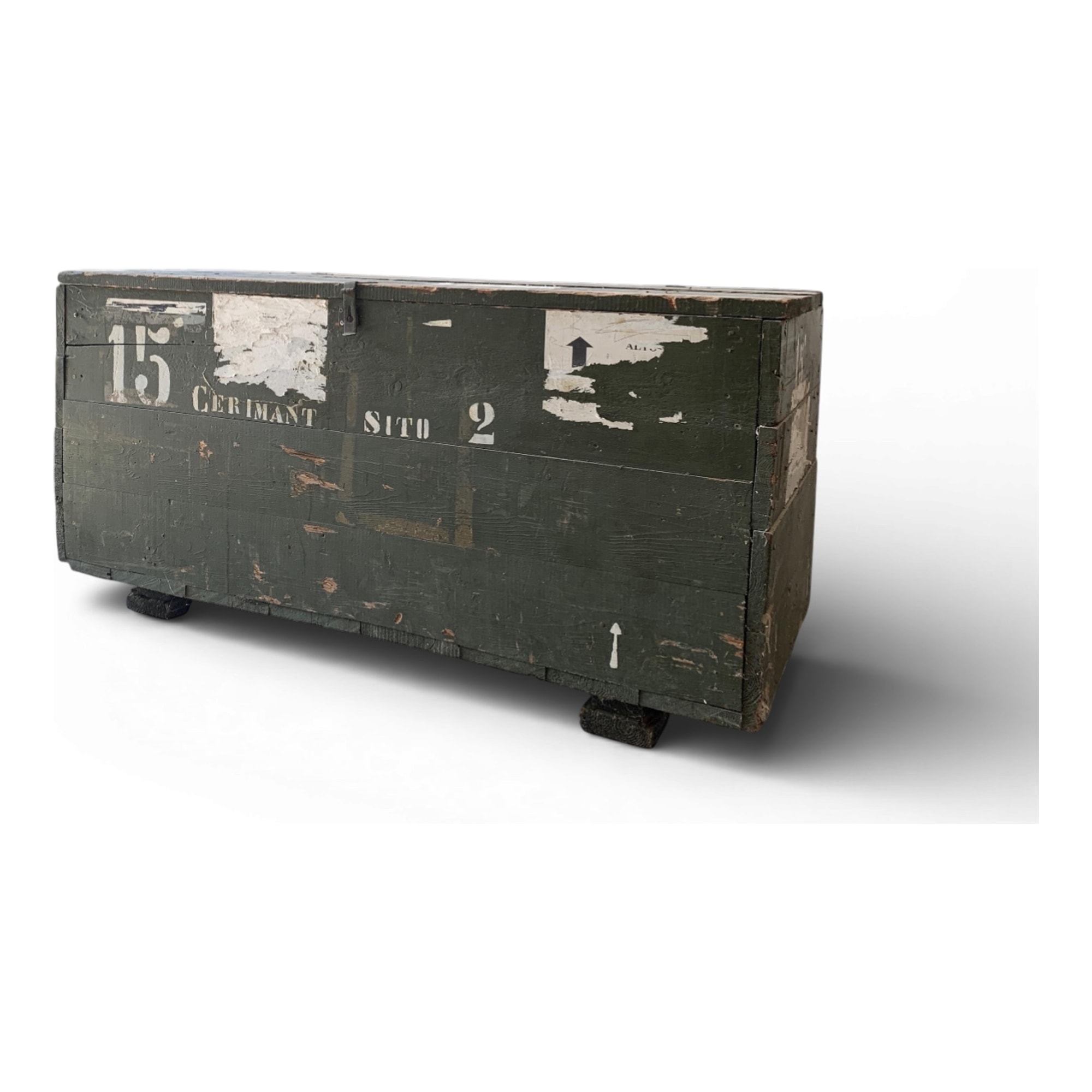 baule militare industriale verniciato a stencil