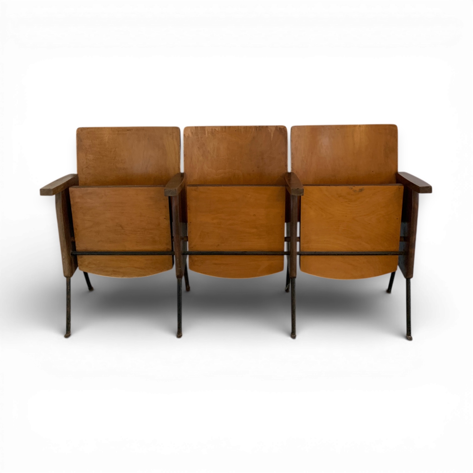 seduta tripla da teatro in legno ferro