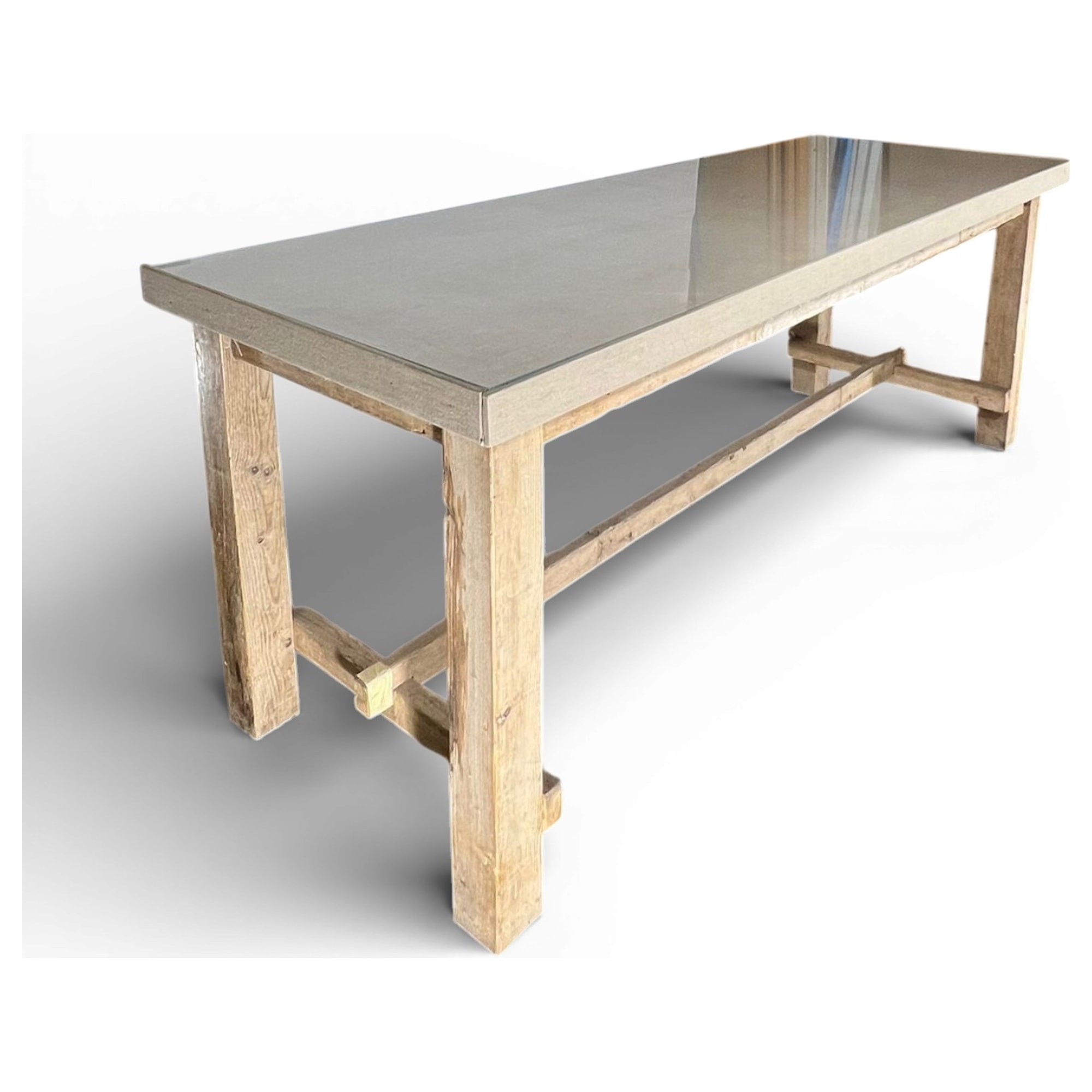 tavolo refettorio in rovere con piano in vetro