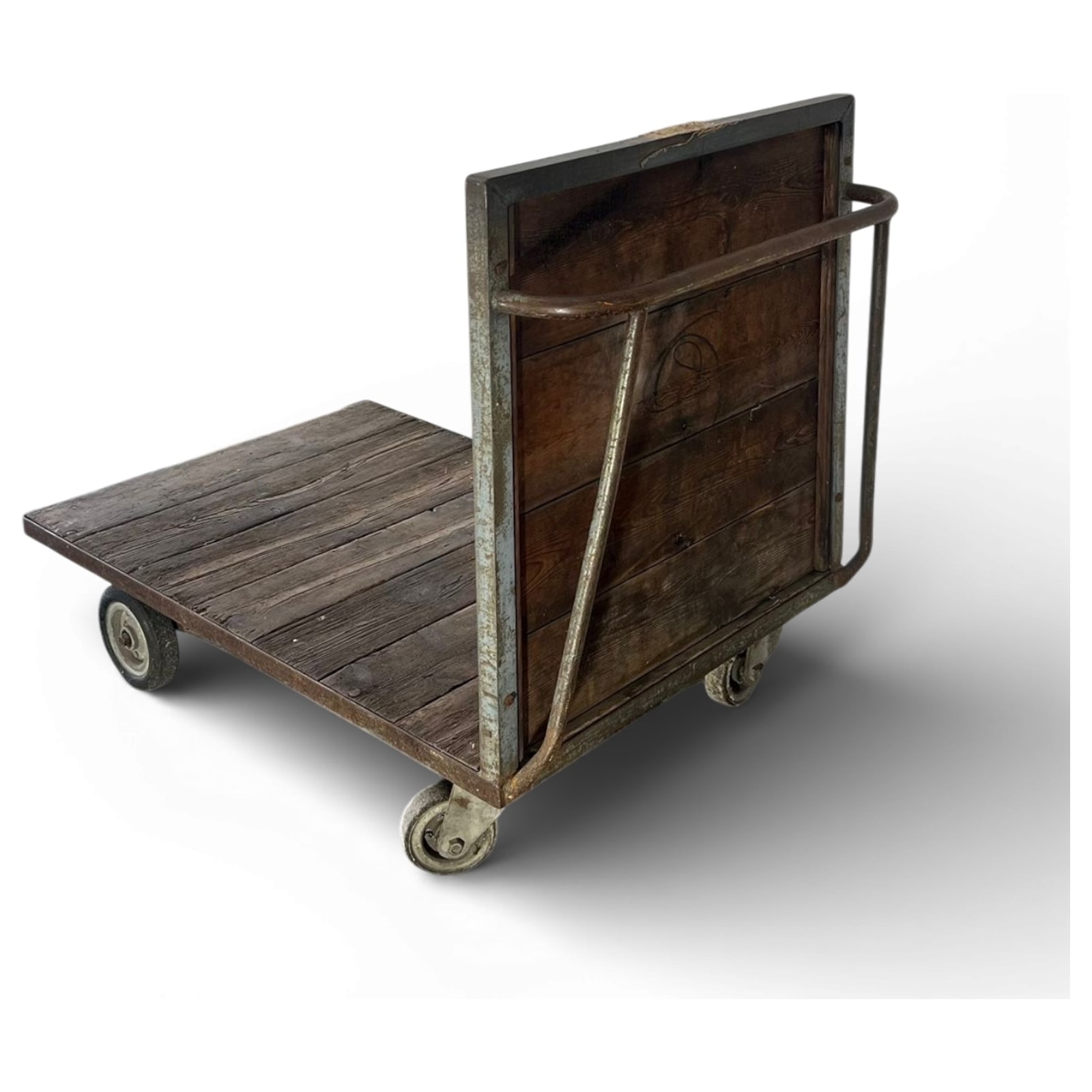 carrello industriale da magazzino in legno e ferro