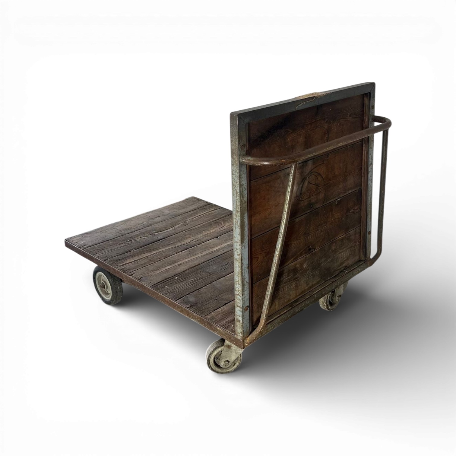 carrello industriale da magazzino in legno e ferro