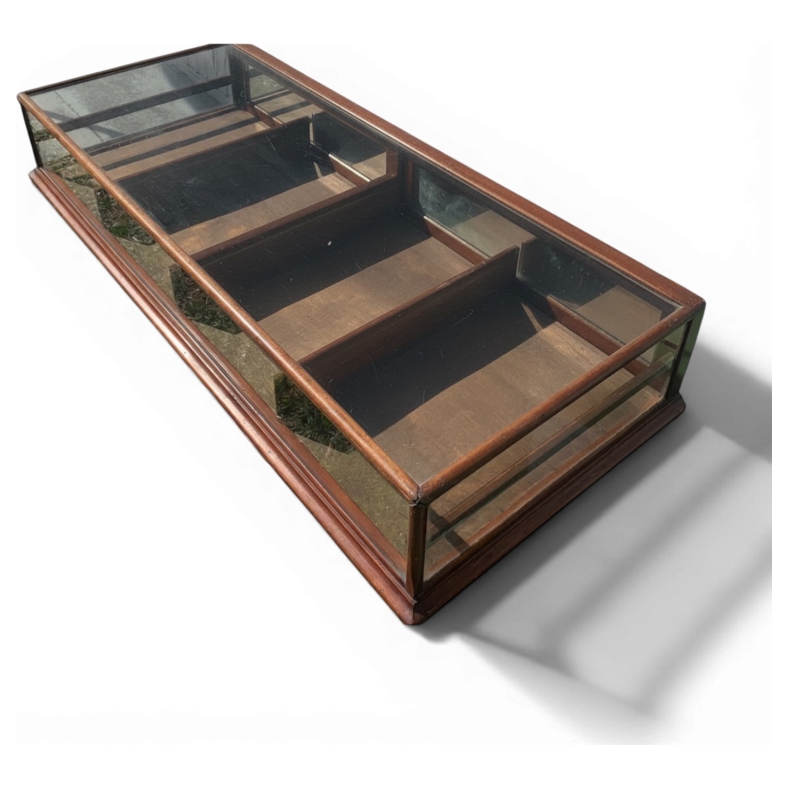 vetrina da esposizione orizzontale in legno e vetro