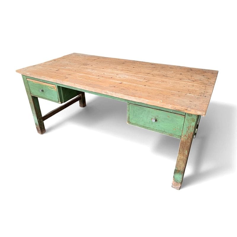 scrivania officina con cassetti verde originale