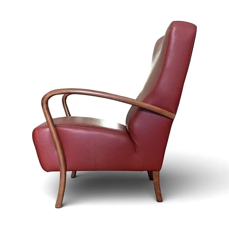 poltrona anni cinquanta in vinile rosso e faggio curvato - immagine 4