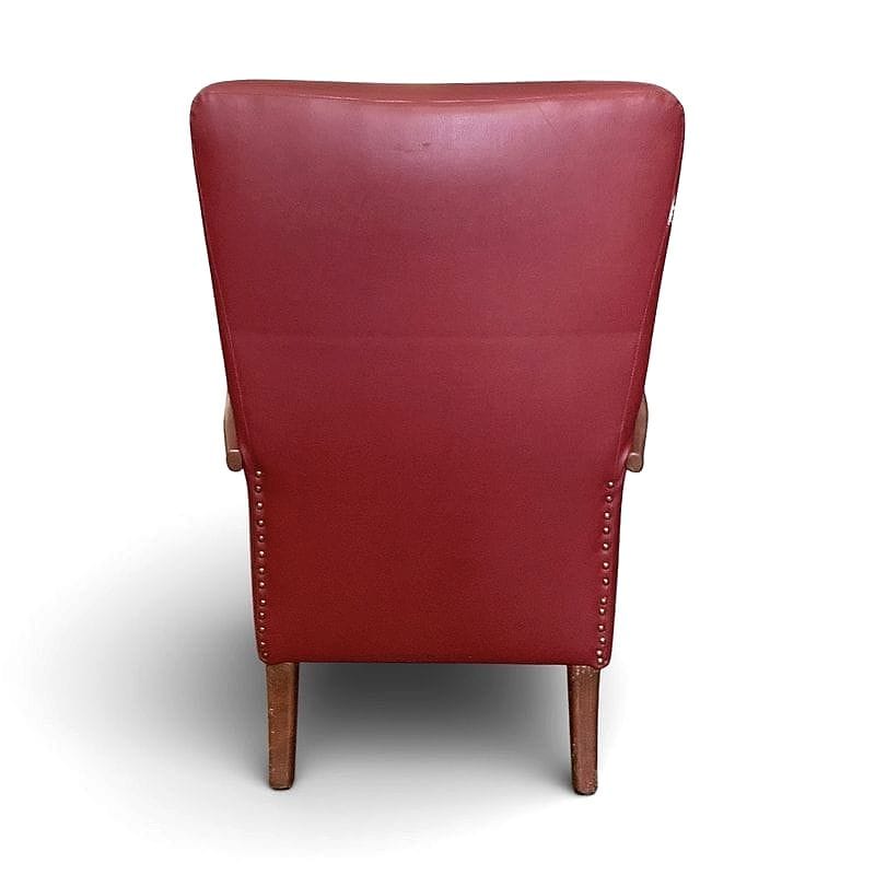 poltrona anni cinquanta in vinile rosso e faggio curvato - immagine 5