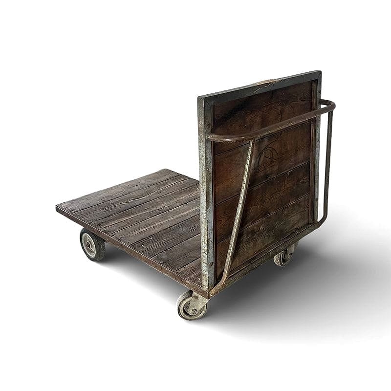 carrello industriale da magazzino in legno e ferro