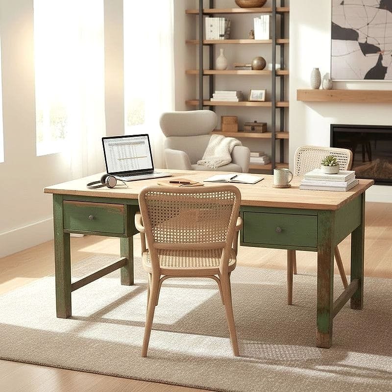 scrivania officina con cassetti verde originale - immagine 2