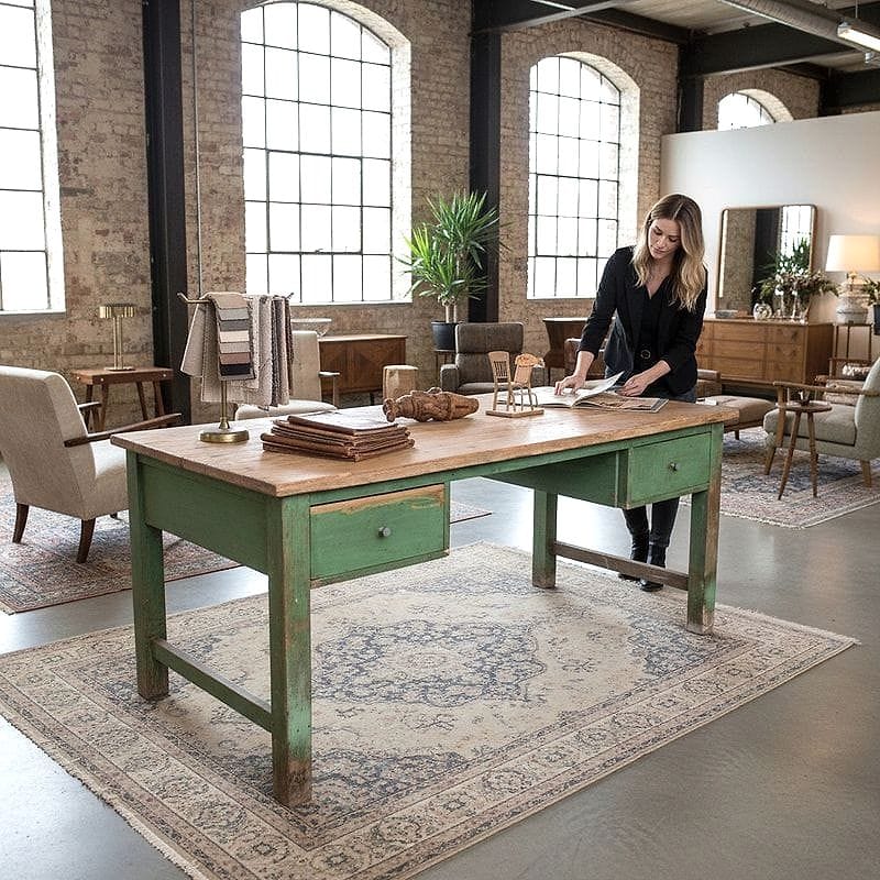 scrivania officina con cassetti verde originale - immagine 3