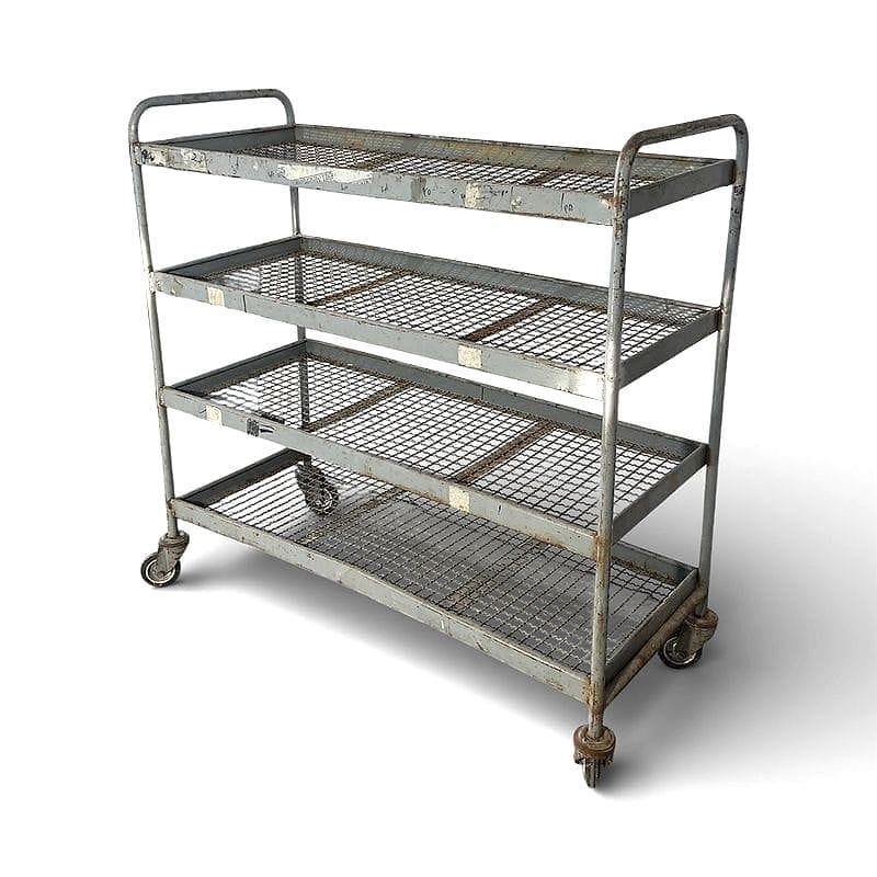 carrello industriale in rete metallica a quattro ripiani