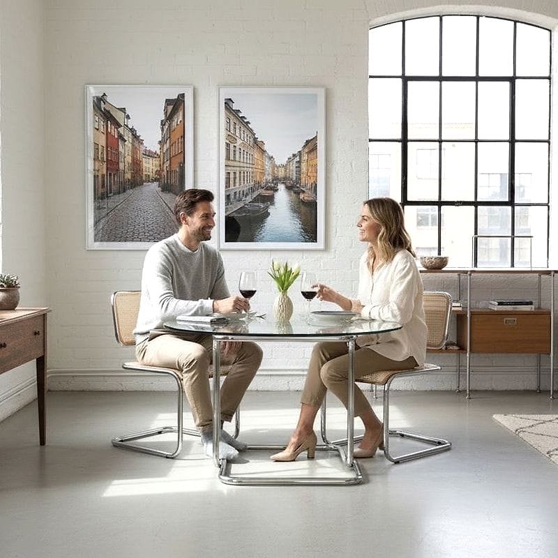 tavolo pranzo tubolare cromato e vetro - immagine 2