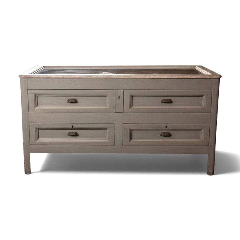 vetrina da negozio in legno patinato