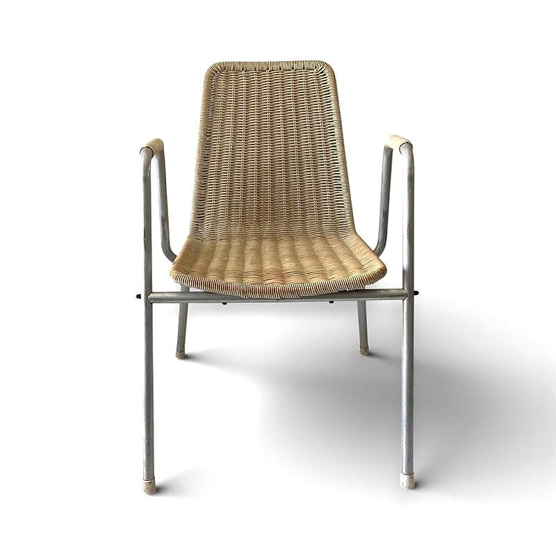 sedia in tubolare e vimini intrecciato